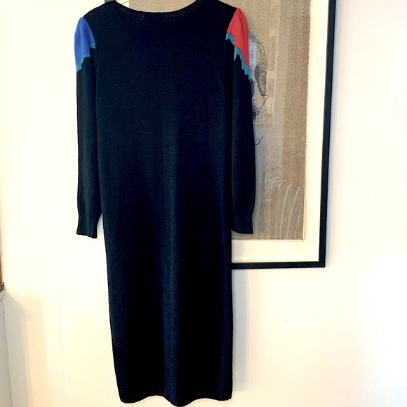 Carole M vintage black knit dress with angora details, pops of colour Size small - Picture 2 of 9